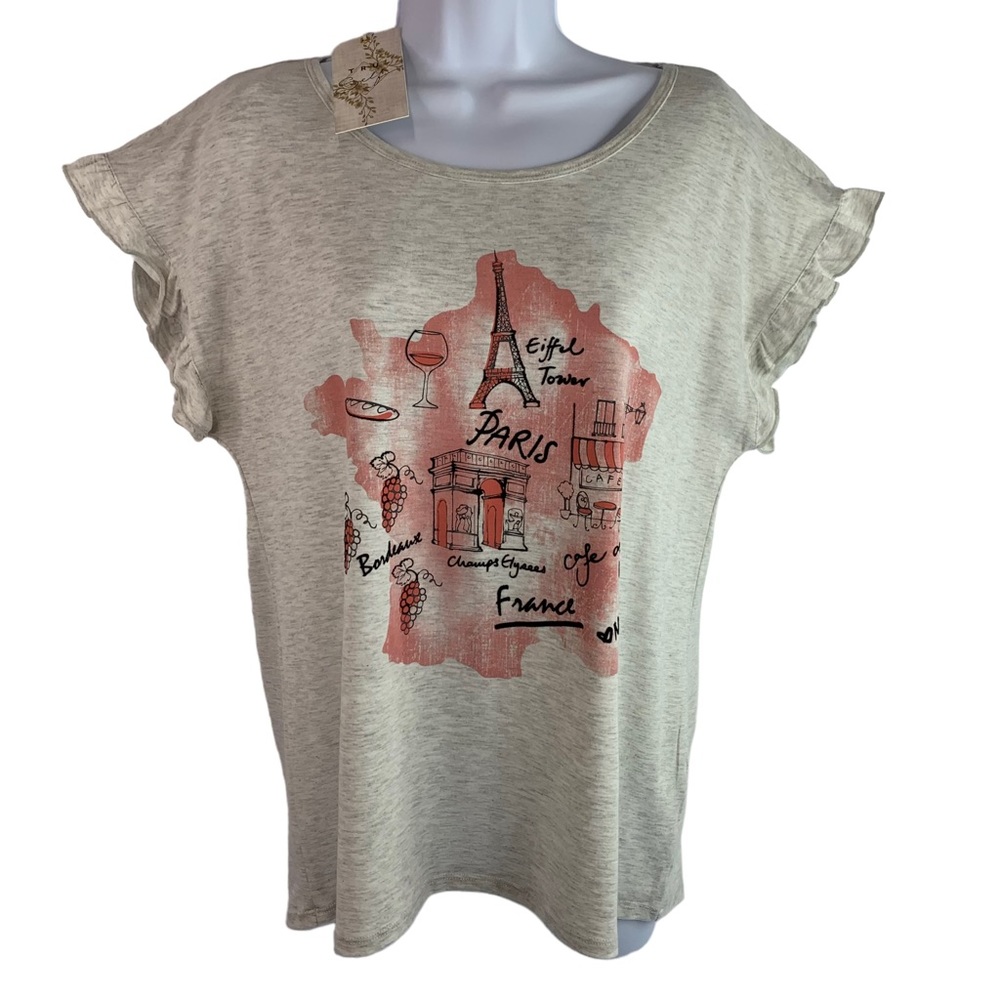 Tru Self‎ Paris Graphic Print Ruffle Sleeve Tee